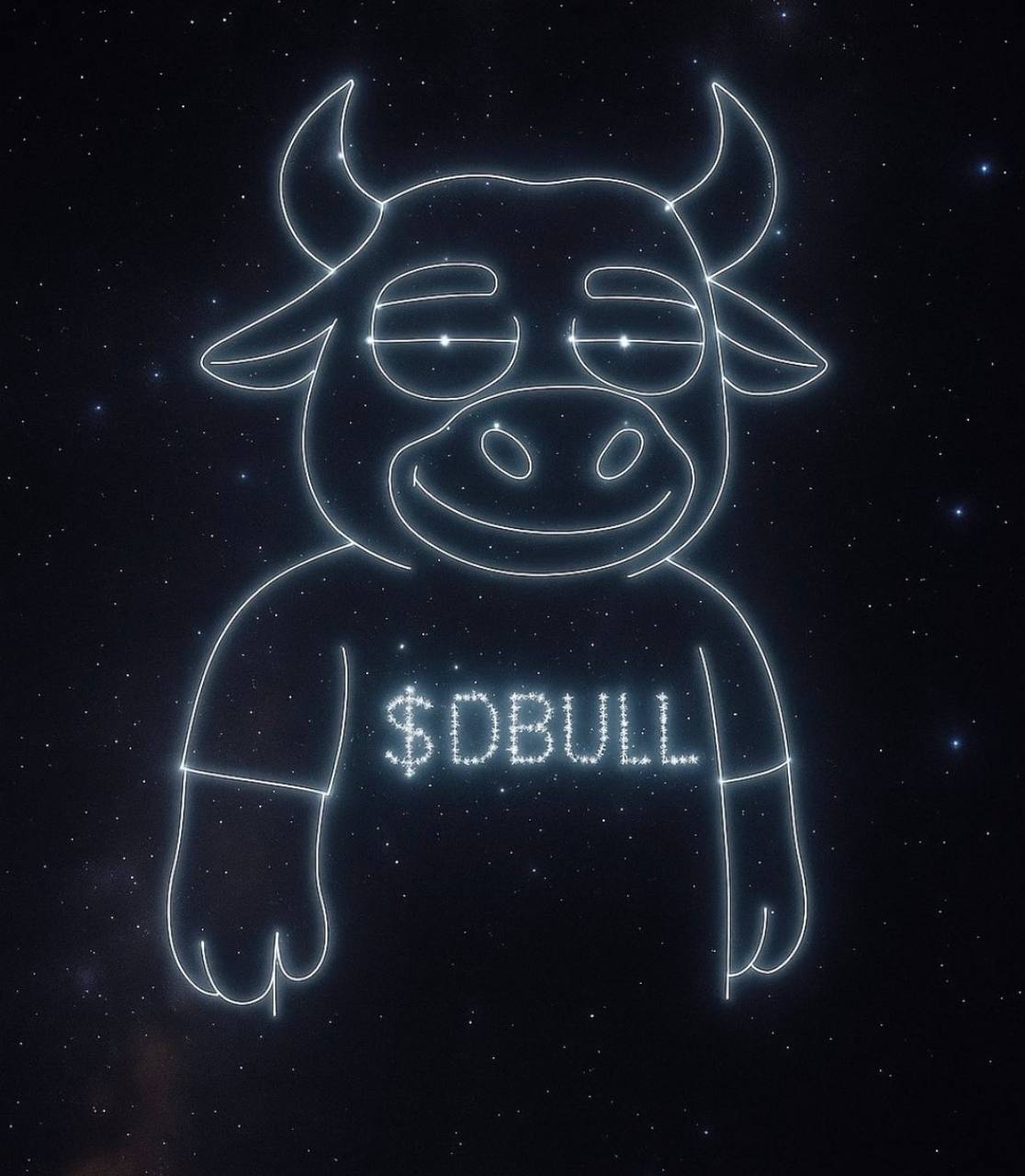 Delusional Bull drawn as a constellation with $DBULL in the stars